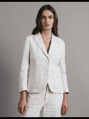 NWOT Rag & Bone Nancy Striped Single Breasted Blazer Linen White Size 6 Small